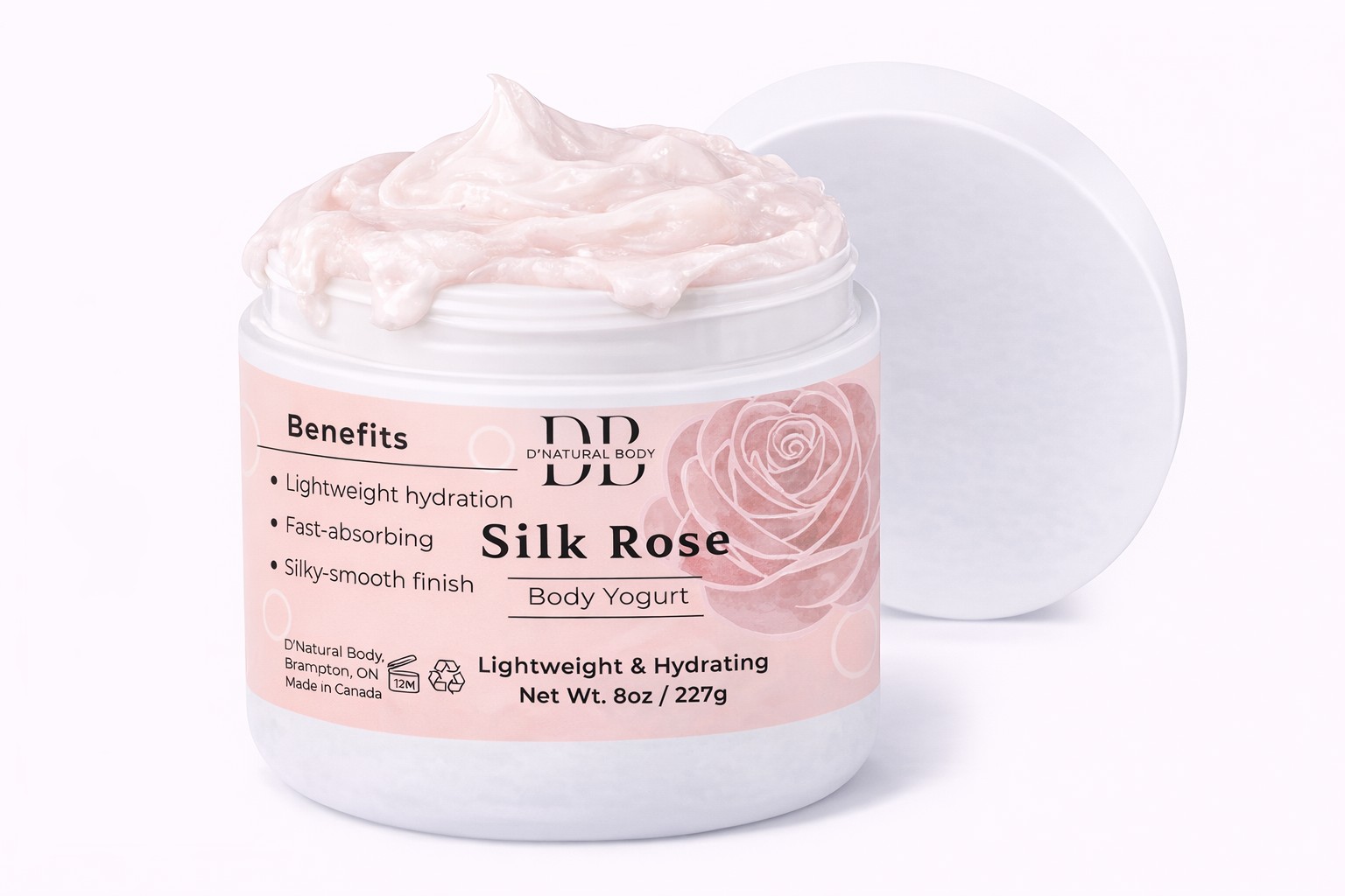 Silk Rose Body Yogurt open jar